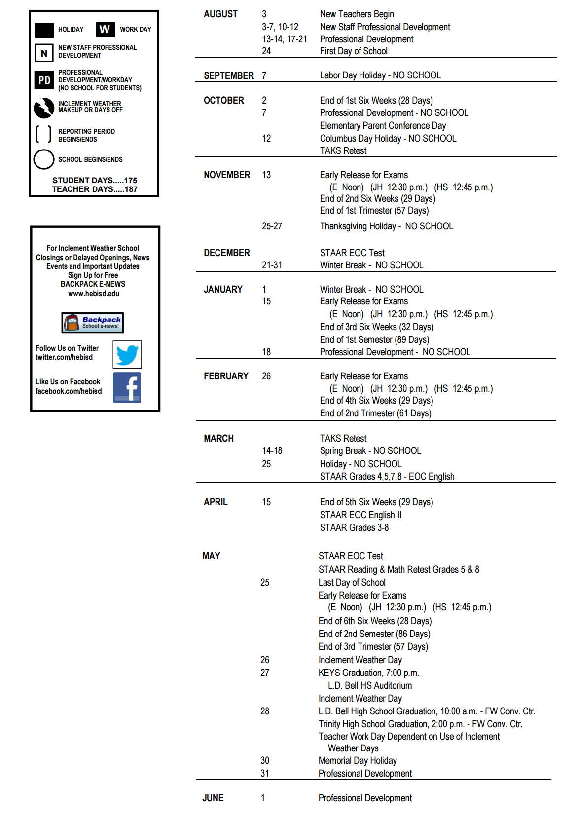 District School Academic Calendar Key for Shady Oaks Elementary