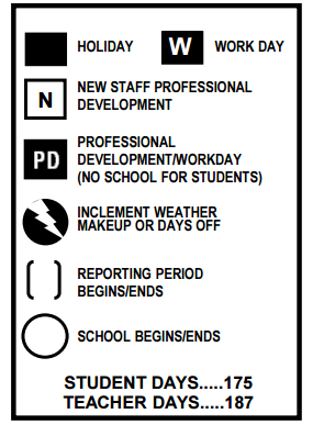 District School Academic Calendar Legend for Hurst J H