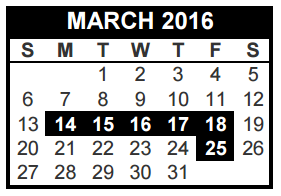 District School Academic Calendar for Transition Program for March 2016