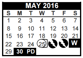 District School Academic Calendar for Oakwood Terrace Elementary for May 2016