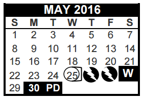 District School Academic Calendar for Transition Program for May 2016