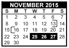 District School Academic Calendar for Harrison Lane Elementary for November 2015