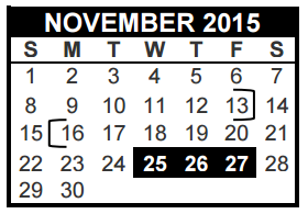District School Academic Calendar for Transition Program for November 2015