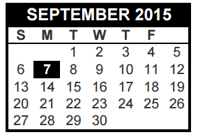 District School Academic Calendar for Shady Brook Elementary for September 2015