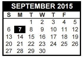 District School Academic Calendar for Stonegate Elementary for September 2015