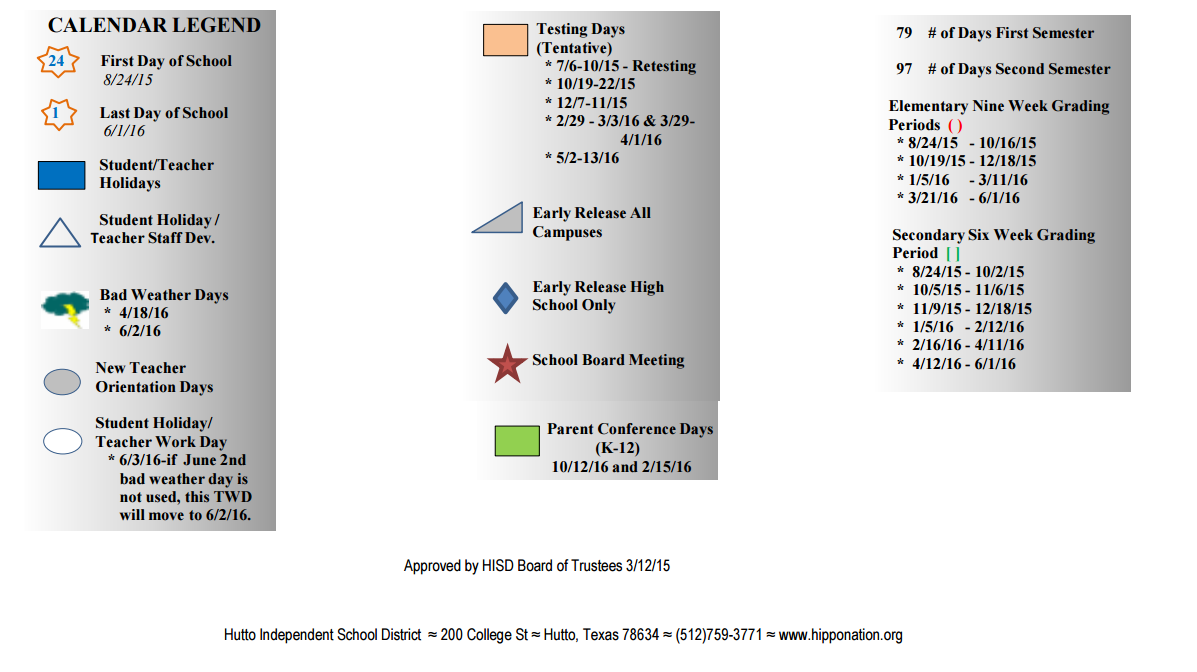 District School Academic Calendar Key for Hutto High School