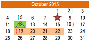 District School Academic Calendar for Hutto Elementary School for October 2015