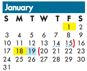 District School Academic Calendar for The Academy Of Irving Isd for January 2016