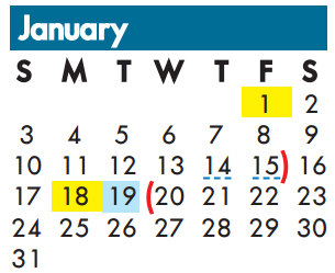 District School Academic Calendar for Haley J Elementary for January 2016