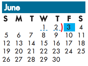 District School Academic Calendar for Schulze Elementary for June 2016