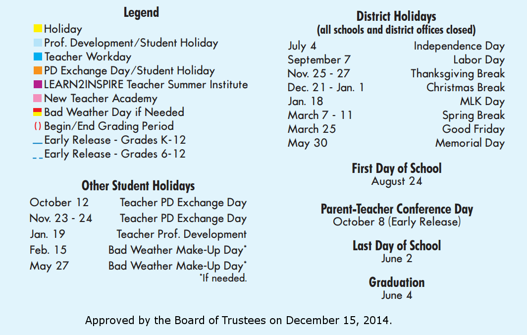 District School Academic Calendar Key for Secondary Reassign Ctr