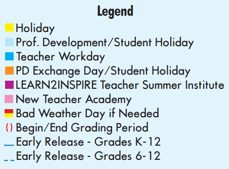 District School Academic Calendar Legend for Union Bower Center For Learning