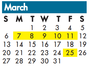 District School Academic Calendar for Crockett Middle for March 2016