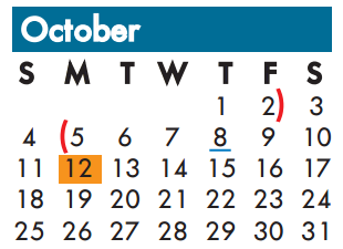 District School Academic Calendar for Union Bower Center For Learning for October 2015