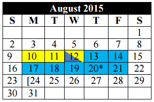 District School Academic Calendar for Thompson Ctr for August 2015