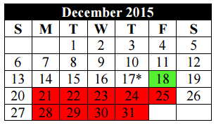 District School Academic Calendar for Woodlake Elementary for December 2015