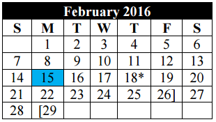 District School Academic Calendar for Mary Lou Hartman for February 2016