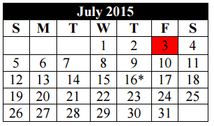 District School Academic Calendar for Woodlake Elementary for July 2015