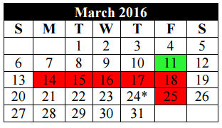 District School Academic Calendar for Mary Lou Hartman for March 2016