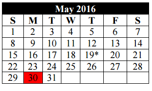 District School Academic Calendar for Judson High School for May 2016