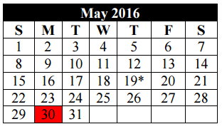 District School Academic Calendar for Bexar Co J J A E P for May 2016