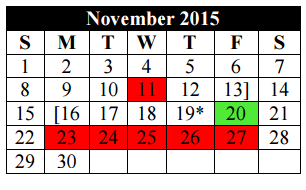 District School Academic Calendar for Karen Wagner High School for November 2015