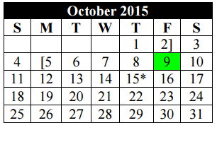 District School Academic Calendar for Woodlake Hills Middle for October 2015