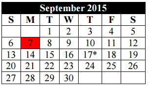 District School Academic Calendar for William Paschall Elementary for September 2015