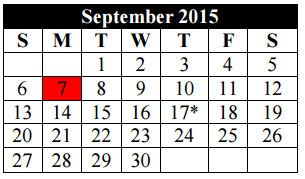 District School Academic Calendar for Mary Lou Hartman for September 2015