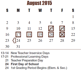 District School Academic Calendar for James E Williams Elementary for August 2015