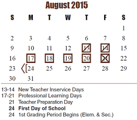 District School Academic Calendar for Roberta Wright Rylander Elementary for August 2015