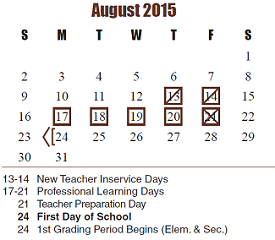 District School Academic Calendar for Hazel S Pattison Elementary for August 2015