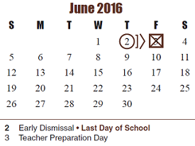 District School Academic Calendar for Robert King Elementary School for June 2016