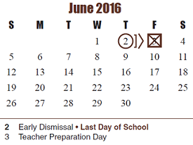 District School Academic Calendar for West Memorial Elementary for June 2016