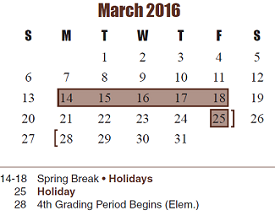 District School Academic Calendar for Robert King Elementary School for March 2016