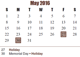District School Academic Calendar for Katy Elementary for May 2016