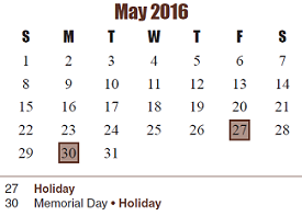District School Academic Calendar for Roberta Wright Rylander Elementary for May 2016
