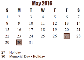 District School Academic Calendar for Opport Awareness Ctr for May 2016