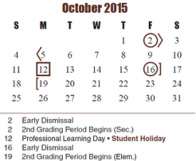 District School Academic Calendar for Opport Awareness Ctr for October 2015