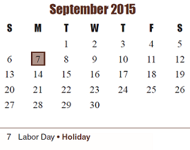 District School Academic Calendar for James E Williams Elementary for September 2015
