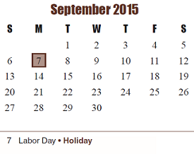 District School Academic Calendar for Opport Awareness Ctr for September 2015