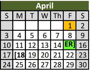 District School Academic Calendar for Bear Creek Intermediate for April 2016