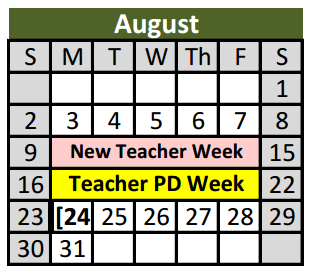 District School Academic Calendar for Keller Middle for August 2015