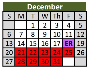 District School Academic Calendar for Hillwood Middle School for December 2015