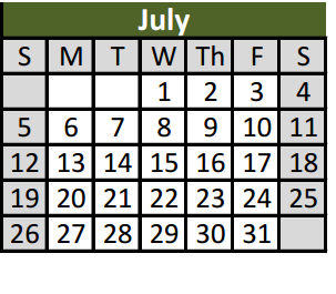 District School Academic Calendar for Park Glen Elementary for July 2015