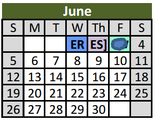 District School Academic Calendar for Bluebonnet Elementary School for June 2016