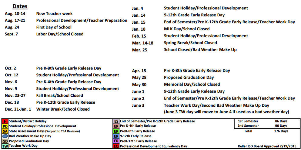 District School Academic Calendar Key for New Direction Lrn Ctr