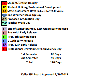 District School Academic Calendar Legend for Bear Creek Intermediate