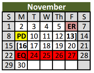 District School Academic Calendar for Hidden Lakes Elementary for November 2015