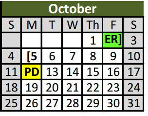 District School Academic Calendar for Heritage Elementary for October 2015